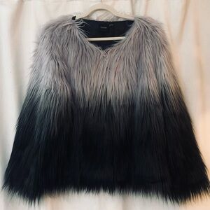 Cliche Faux Fur Ombre Jacket Black Gray Silver Long Sleeve NWT Large NEW